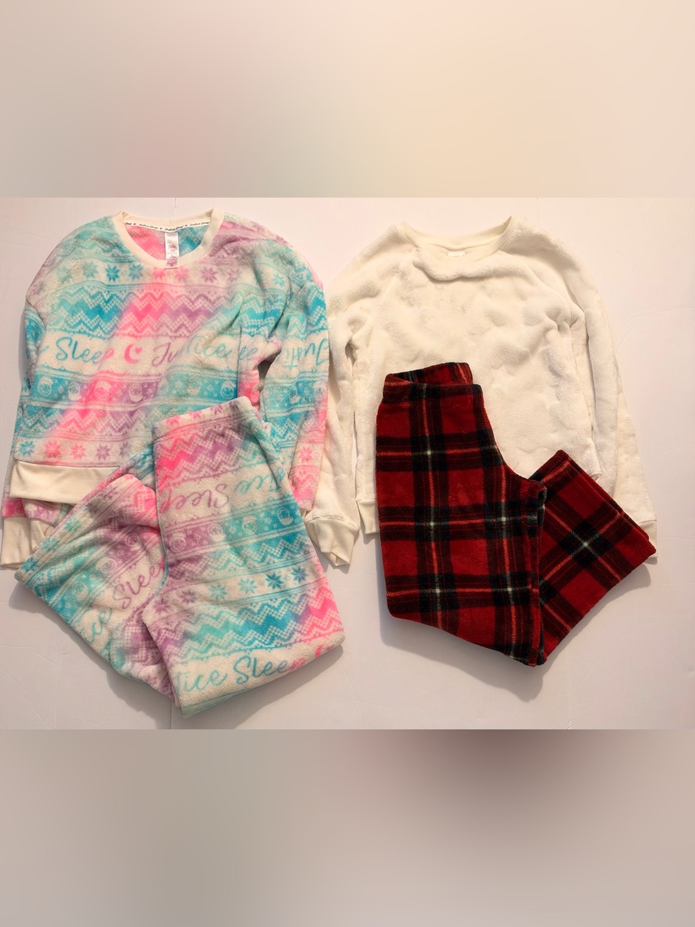 Target Girls Plush Tie-Dye Pajama Set with Red Plaid Pants